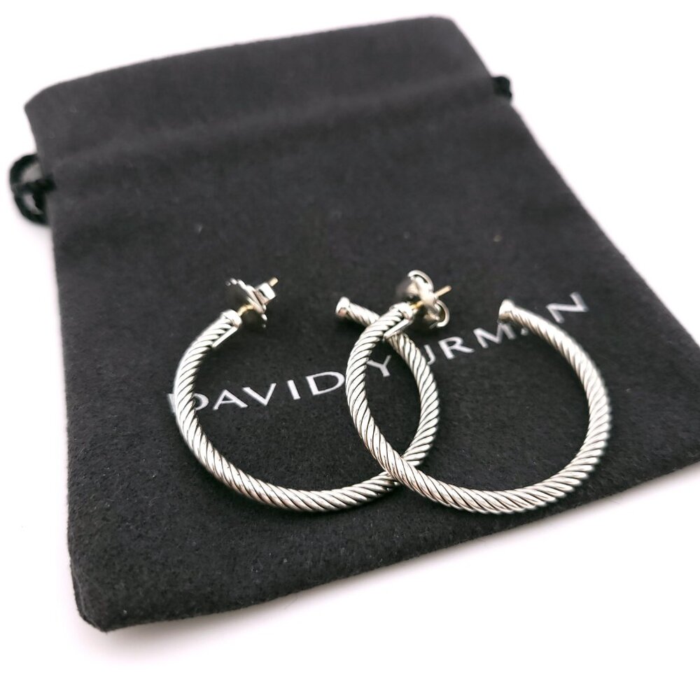 DAVID YURMAN Sterling Silver Classic Cable Hoop Earrings 1.5 inch with Pouch